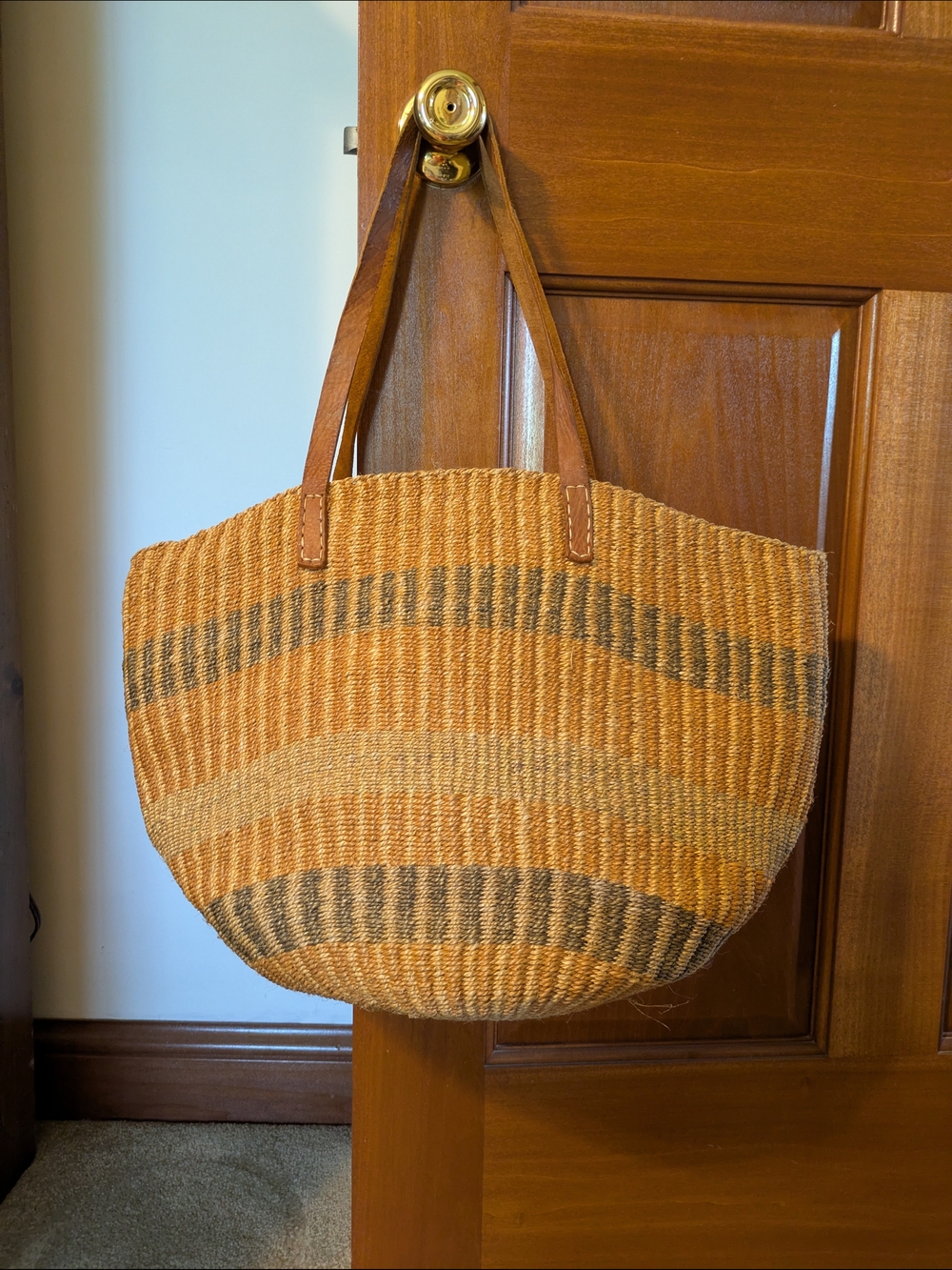 Handwoven Large Sisal Tote in Tan, Brown and Gray